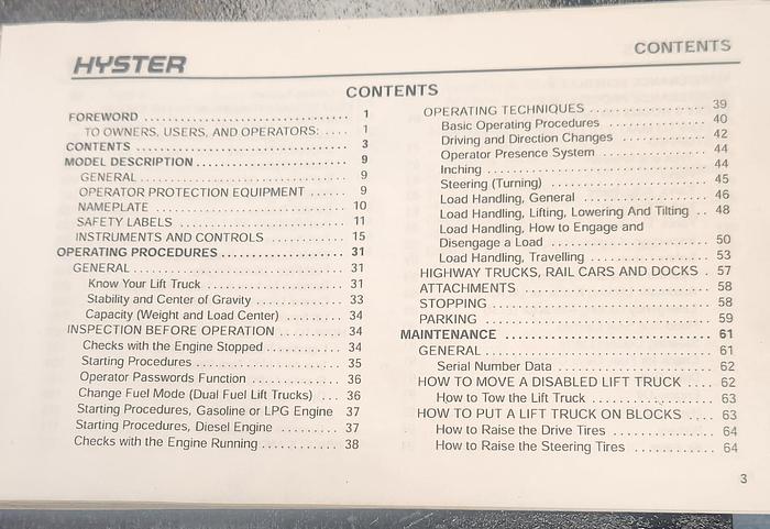 Used Hyster H70XM thru H120XM Operating Manual - GHA-137