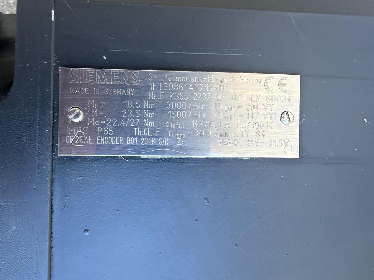 Used Siemens 1FT60861AF711AH1 / 1FT6 Series Synchronous Servomotor – 27 Nm, 3000 RPM 
