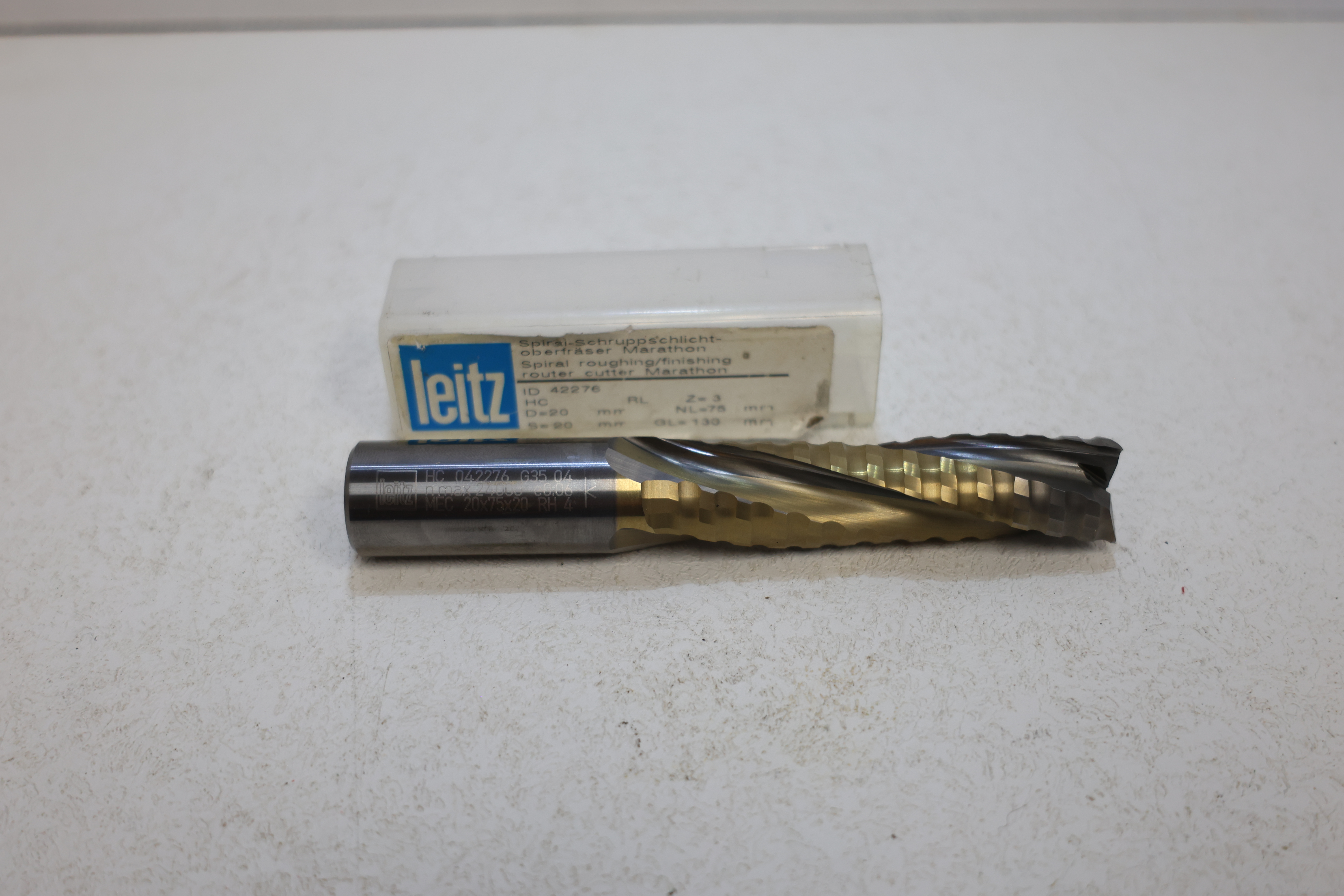 Used Leitz Spiral Rough/Finish Router Bit 20mm Shank 19mm Resharpened 130mm OAL