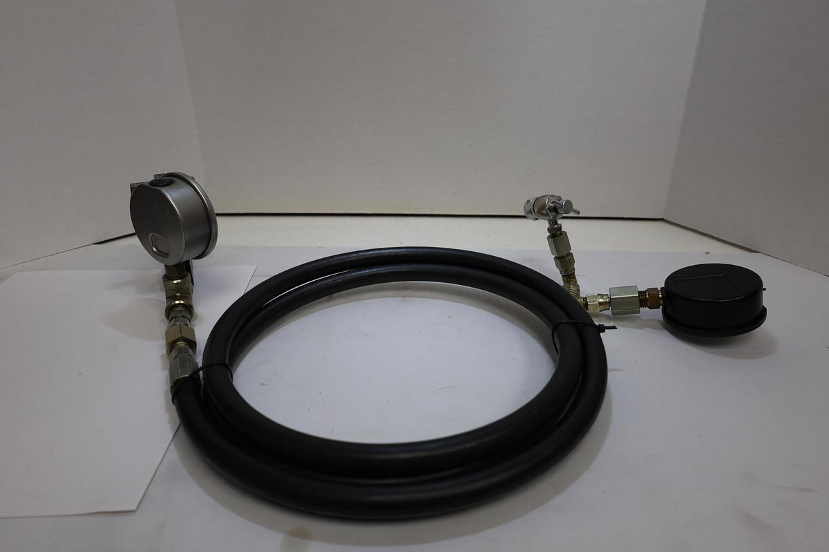 Used Industrial 5000 PSI Pressure Test Hose Assembly 6' Dual 3000 PSI Gauges