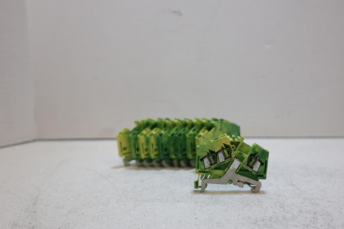 Used Lot of 10 WAGO 280-637 3-Conductor PE Ground DIN Rail Terminal Blocks