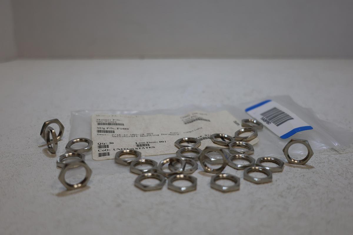 Lot of 24 NEW Switchcraft P1489 Mounting Nuts – 7/16-32 UNS-2A Thread