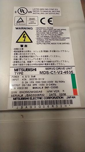Used MITSUBISHI MDS-C1-V2-4535 SERVO DRIVE UNIT 1 PH 230v in 28/16A 3PH out GH120