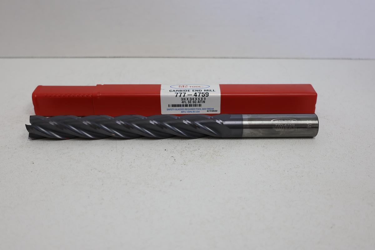 HTC Tool 777-4759 Solid Carbide End Mill 3/4" Dia x 6" LOC x 9" OAL NEW Lot 2