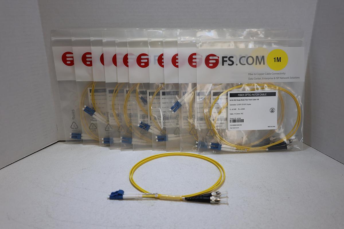 Lot of 2 FS.com LC/ST Duplex OS2 Single Mode Fiber Patch Cables 1M New