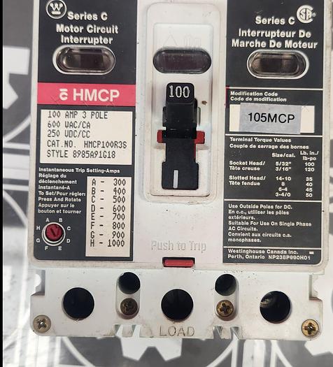 Used Westinghouse HMCP100R3S Motor Circuit Interrupter - GHB-69-A2