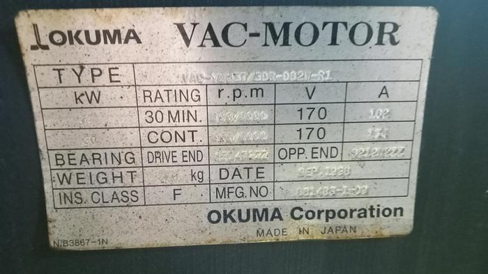 Used Okuma Vac-Motor VAC-YMM37/30R-082W-R1 30kW 170V 800-6,000RPM GH0-0