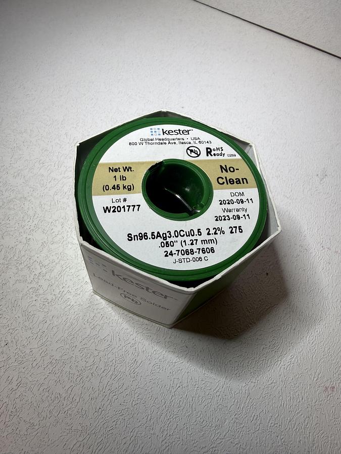 Used Kester 24-7068-7606 Lead-Free Solder Wire SAC305 No-Clean 0.050” 1 lb Spool GHA-87