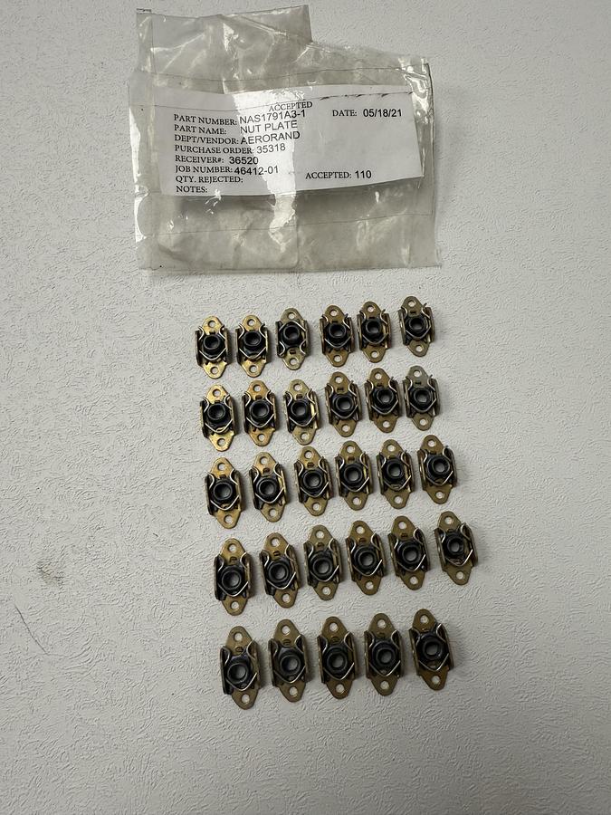 Used Aeroland NAS1791A3-1 Nut Plate QTY-29 GHA-GC4