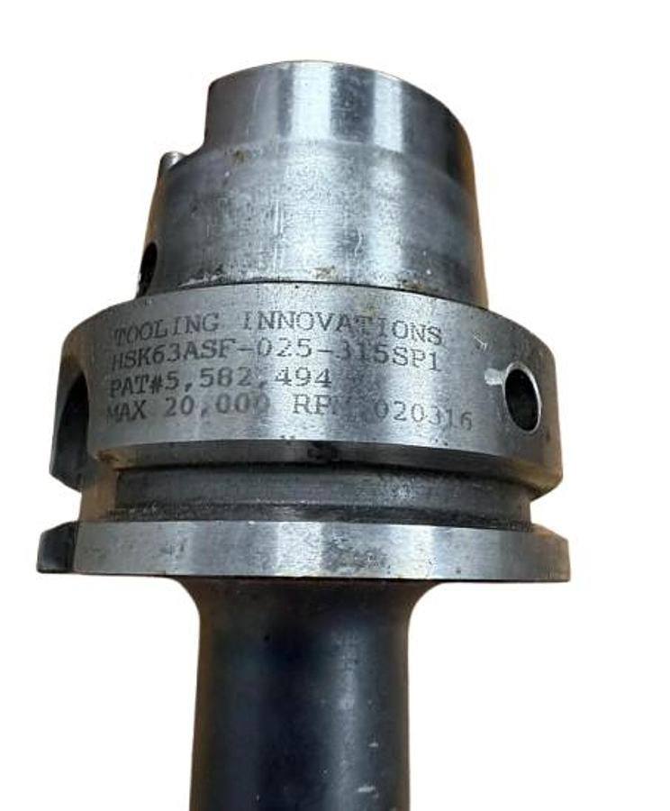 Used TOOLING INNOVATIONS HSK63ASF-025-315SP1 SHRINK FIT TOOL HOLDER GHA-GS38