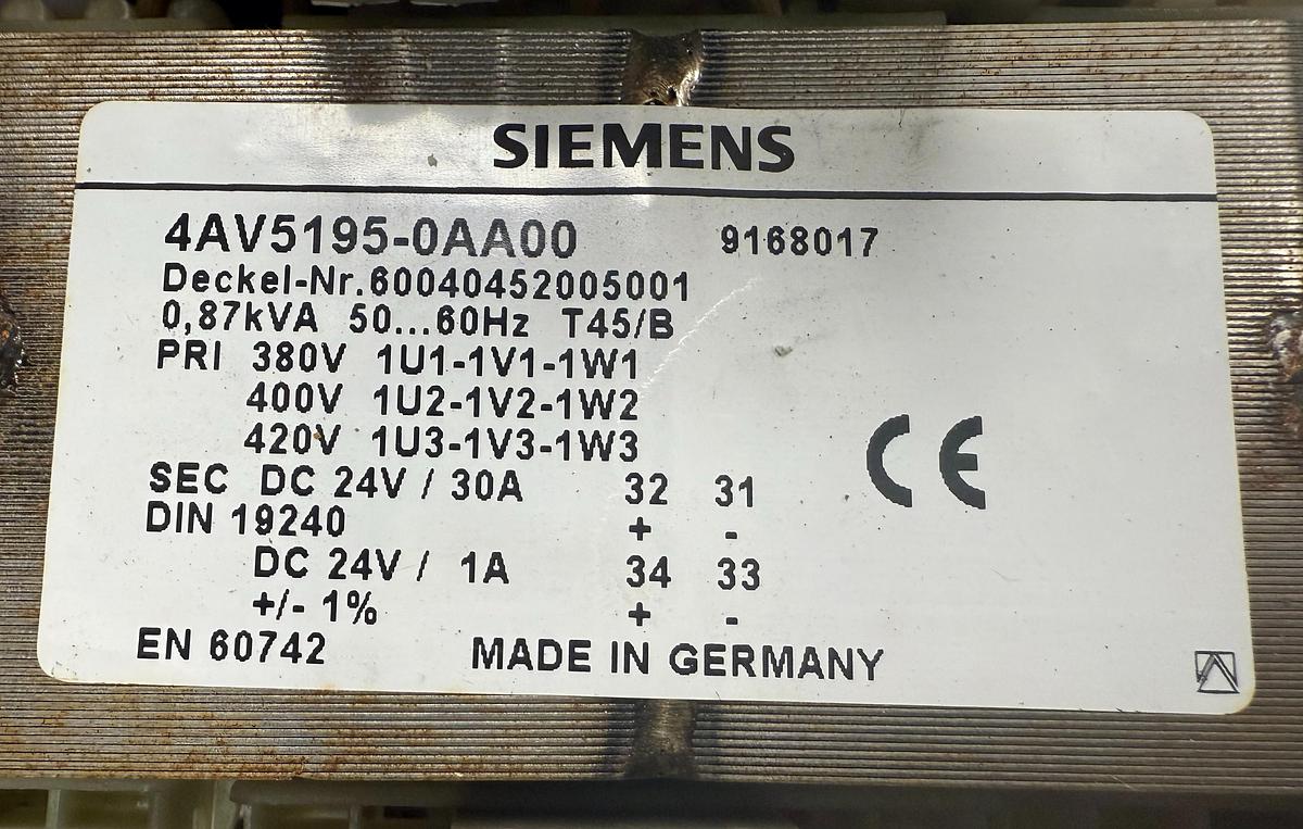 Used Siemens 4AV5195-0AA00 Control Transformer – 500 VA, 230/400V to 115V GHA-150