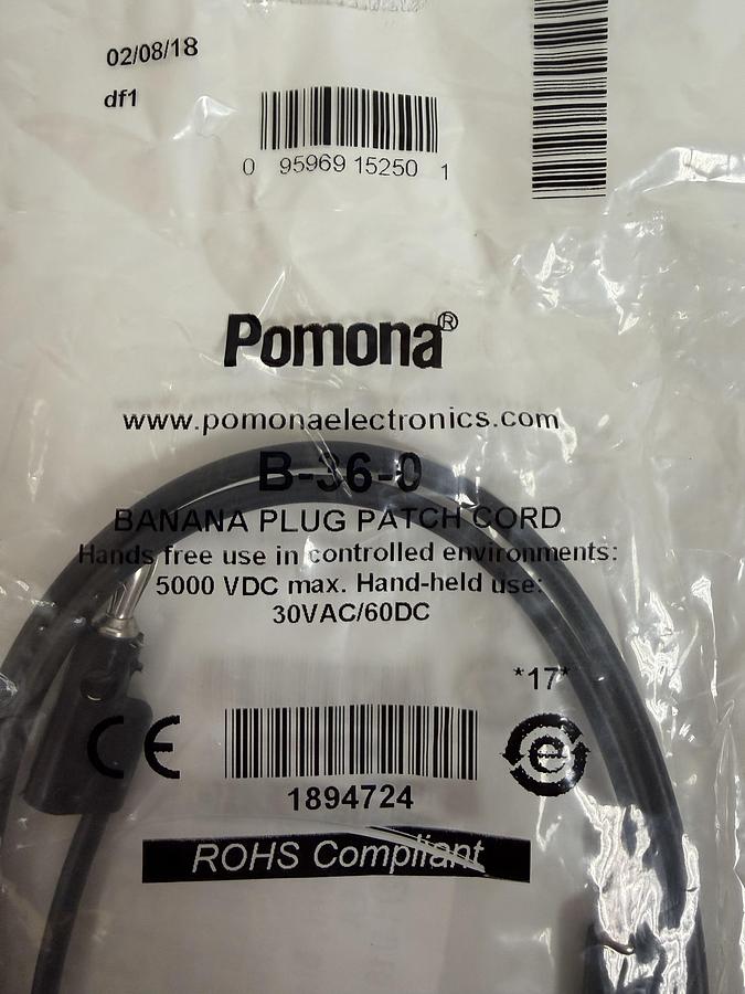 Used  Pomona Electronics B-36-0 Banana Plug Patch Cord (lot of 2)
