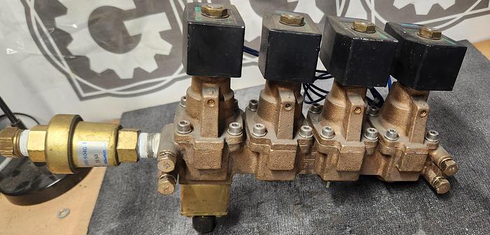 Used Solenoid Valve Ass'y w/Saginomiya ANR604G1 & (4)CKD GAP1X Solenoids - GHB-47