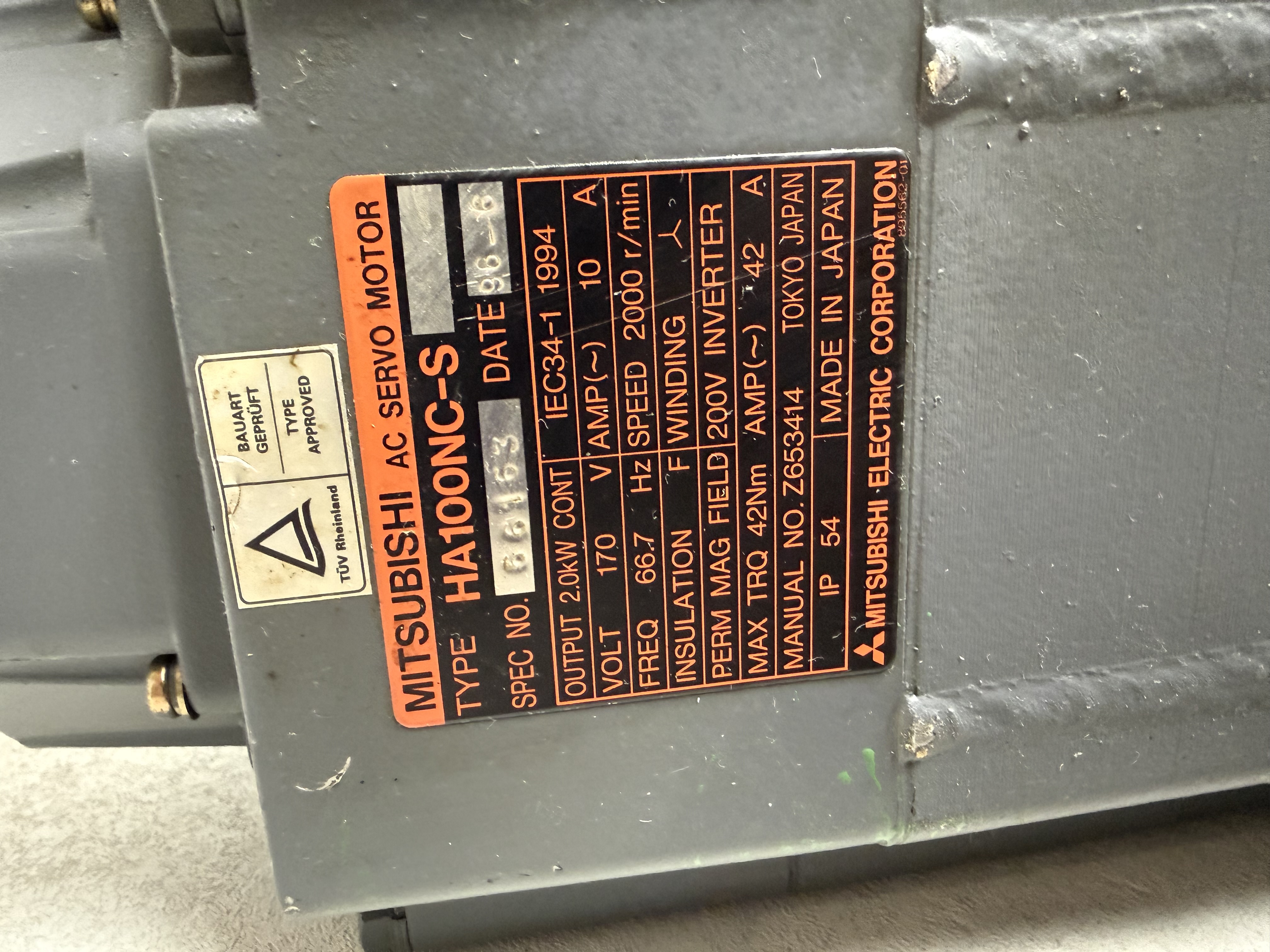 Used MITSUBISHI AC SERVO MOTOR HA200NC-S ENCODER OSE104 GHA-11