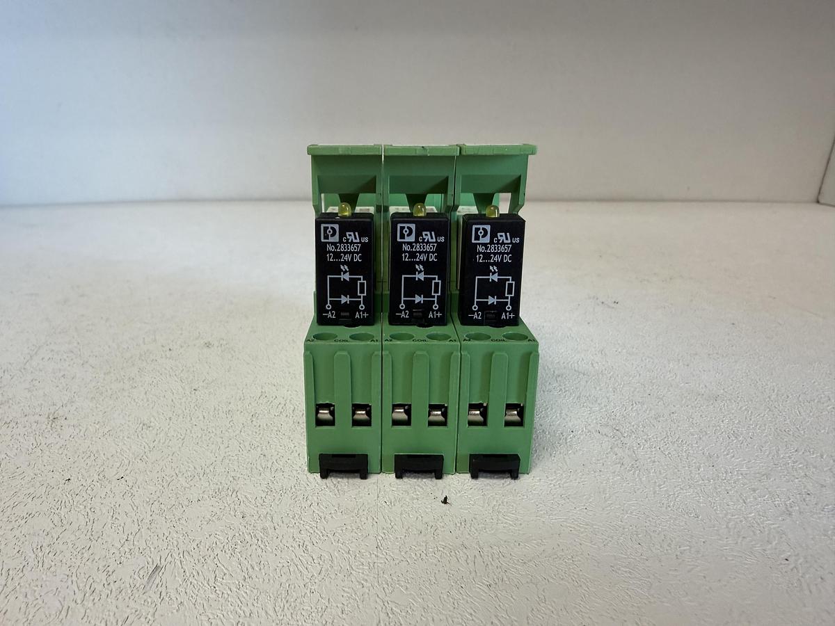 Used (Lot of 3) Phoenix Contact 2833521 Relay Modules w/ 2961545 Relay Bases GHA-181