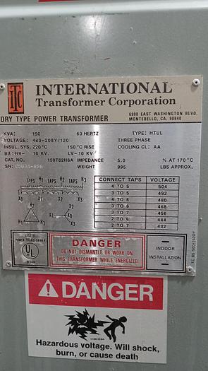 Used International Transformer 150T82H6A 150KVA 480-208/120V (GH0-0)