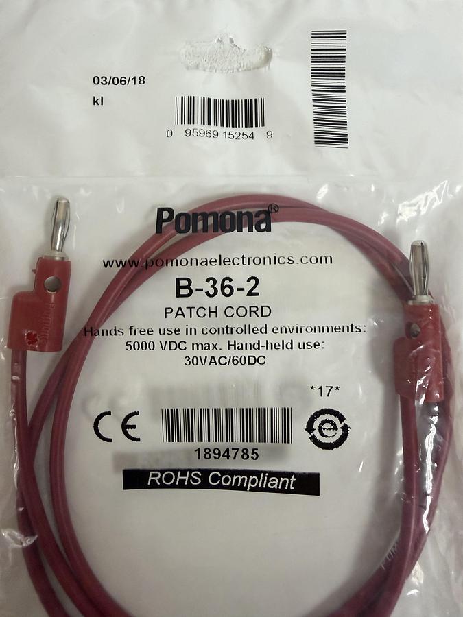 Used  ITT Pomona Electronics B-36-2 Banana Plug Patch Cord (lot of 5)