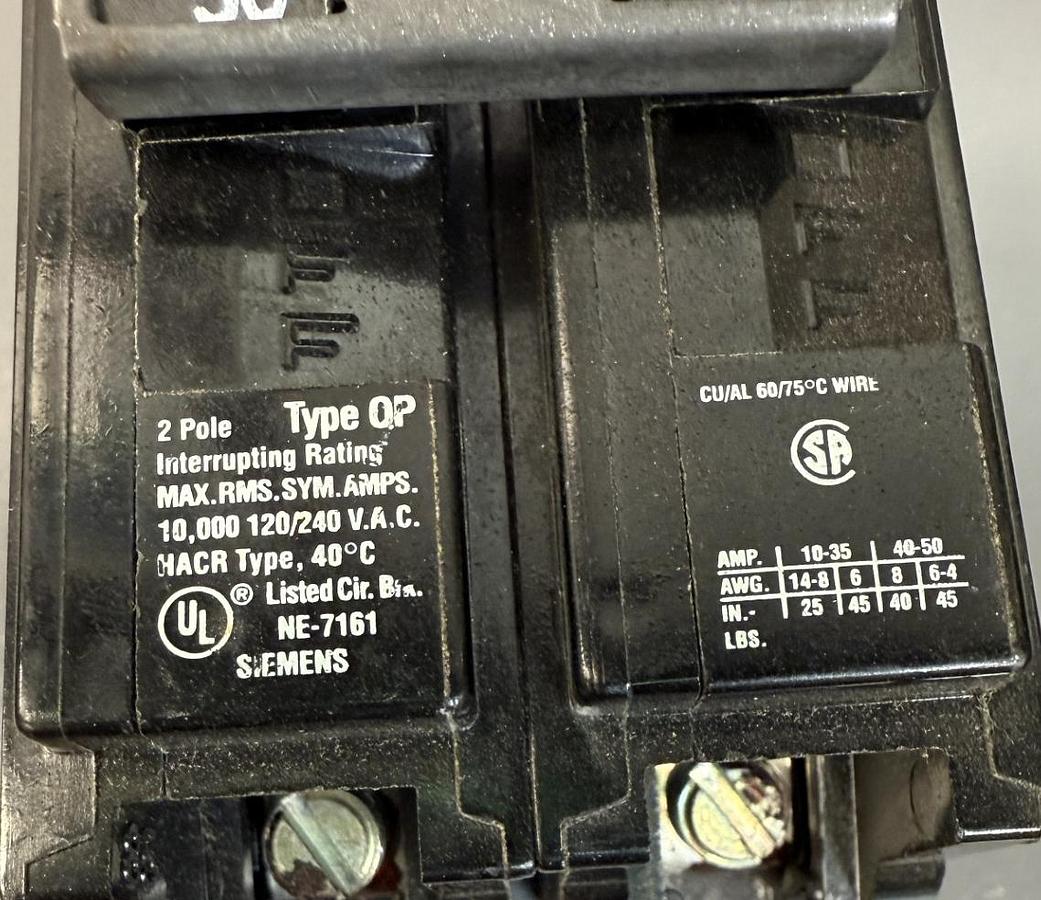 Used  SIEMENS NE-7161 2-POLE TYPE QP CIRCUT BREAKER GHA-117