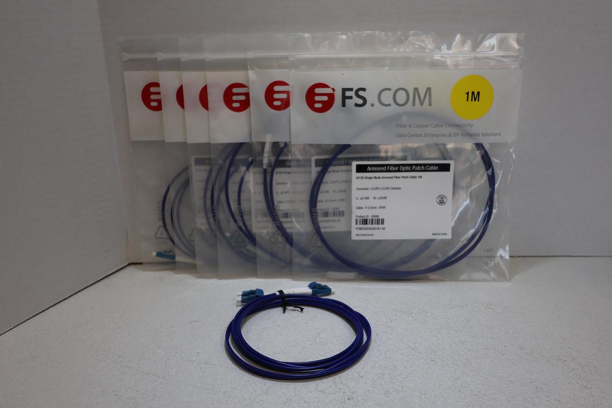 Lot of 2 FS.com Armored LC/UPC OS2 Single Mode Fiber Patch Cables 1M