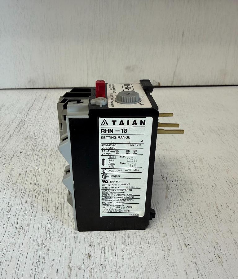 Used TAIAN RHN-18-2.5 Solid State Overload Relay – 1.2–5 AMP – 3 Pole GHA-181 