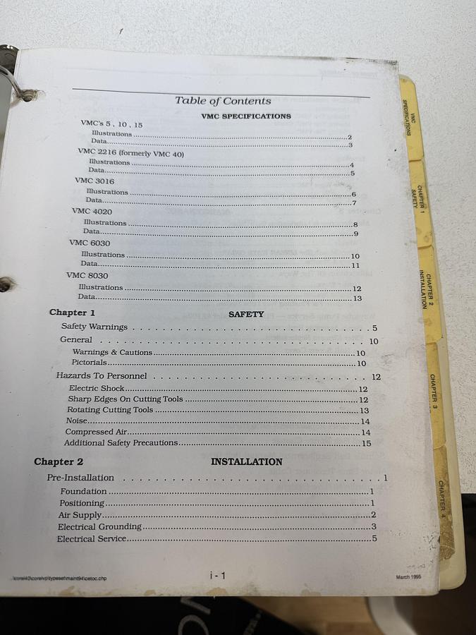 Used Fadal Engineering CO. Inc. VMC Maintenance Manual GHGC-22