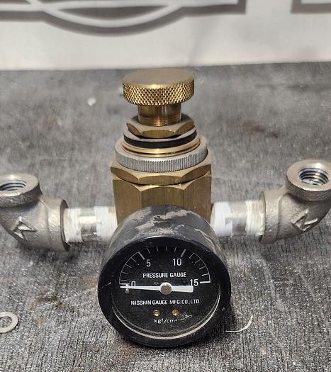 Used CKD Valve B2519-2C-NS16 with Nisshin Pressure Gauge (15 PSI) - GHA-131