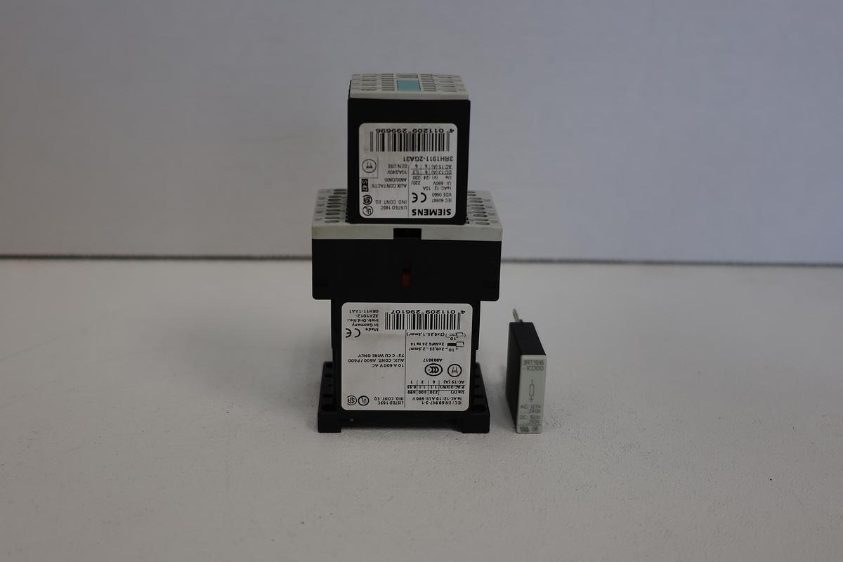 Used Siemens 3RH1140-2BB40 Relay w/ Aux 3RH1911-2GA31 + Suppressor GHA-187