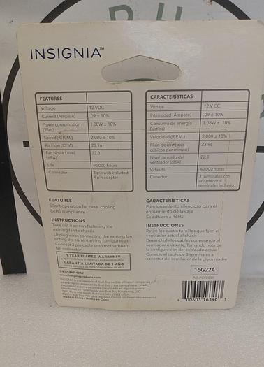 Insignia PC Case Cooling Fan 80 mm *NEW*