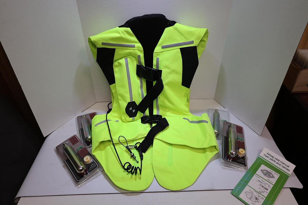 Nuoniu Motorcycle Airbag Safety Vest Hi-Vis Yellow w/ 4 CO2 Cartridges NEW