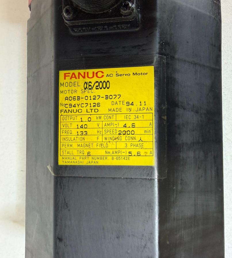 Used FANUC A06B-0127-B077#7000 AC Servo Motor A6/2000 w/ Alpha i64 Encoder (TPR Shaft)