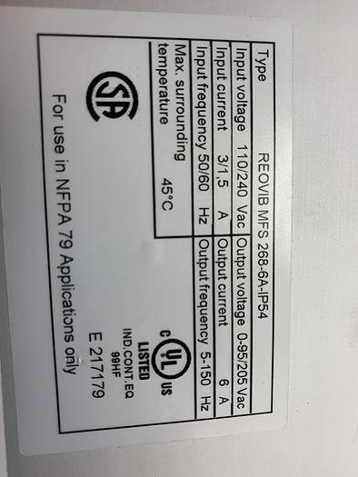 Used REO Reovib MFS 268-6A-IP54 Frequency Converter GHA-146co#0