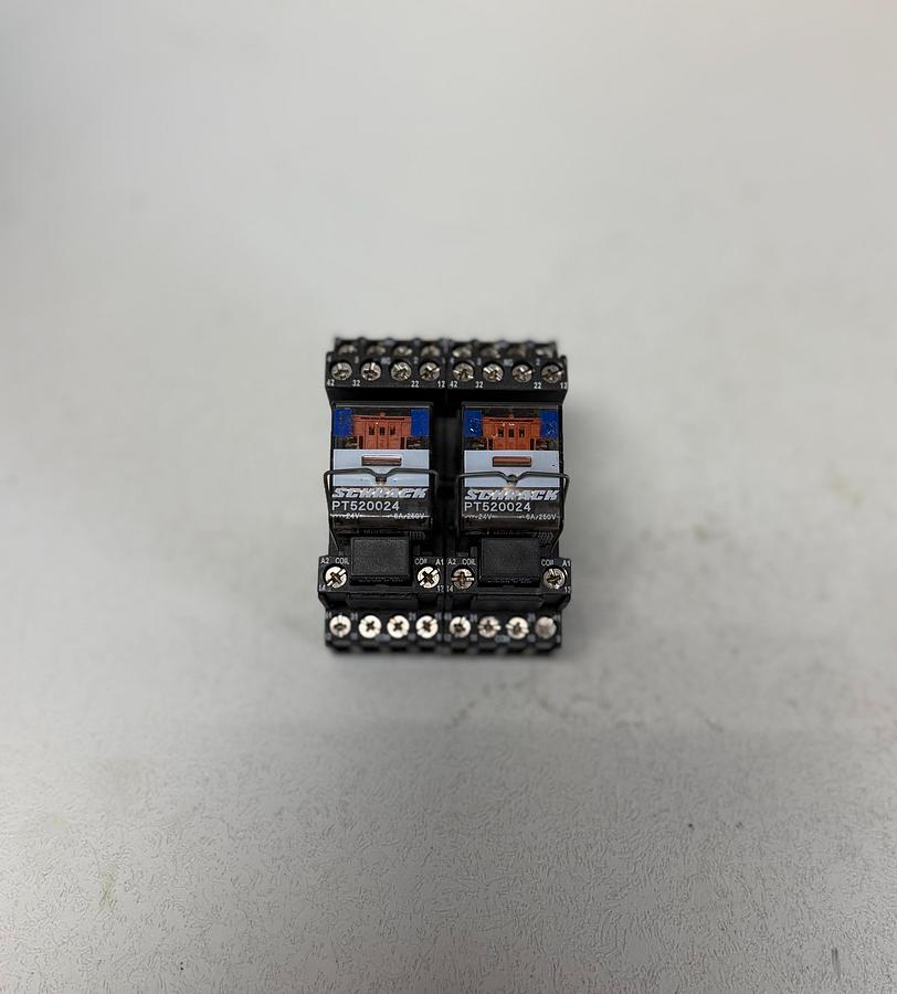 Used (Lot of 2) SCHRACK PT520024 6A/250V Relay Module & ES15/4N 14 Pin 4 Pole Relay Base GHA-182