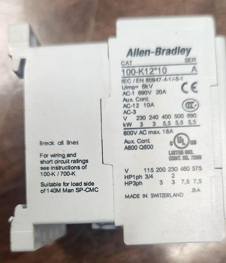 Used Allen-Bradley 100-K12*10 Series A Contactor Relay - GHA-98
