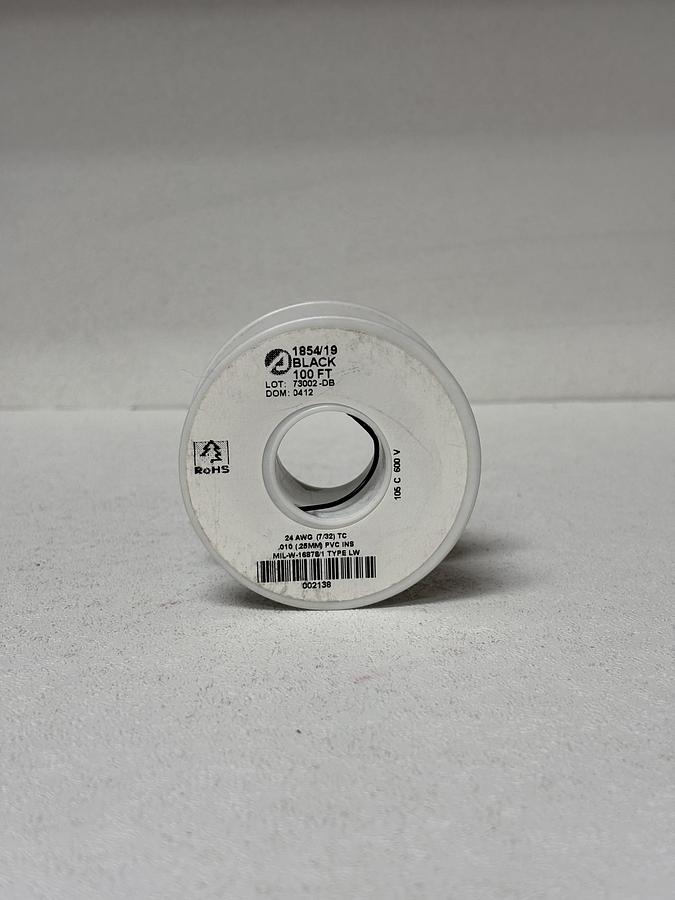Used MIL-SPEC 24 AWG Hookup Wire – Black – 100 ft Spool – MIL-W-16878/1 Type LW GHA-86