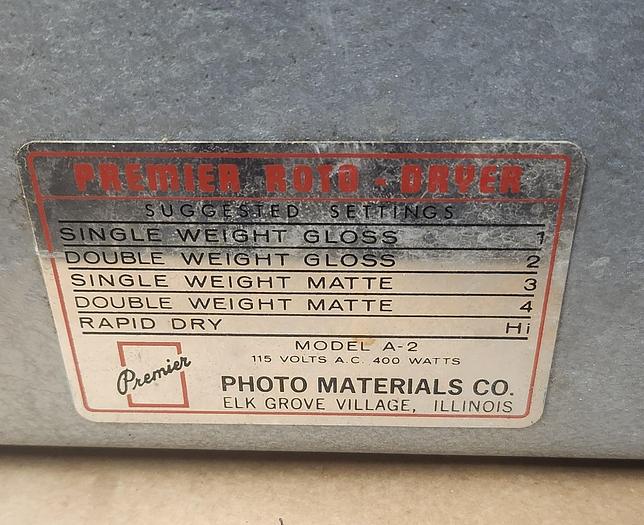 Used Vintage PREMIER ROTO-DRYER Electric Rotary PHOTO PRINT DRYER, MDL A-2 - Tested GHA-162