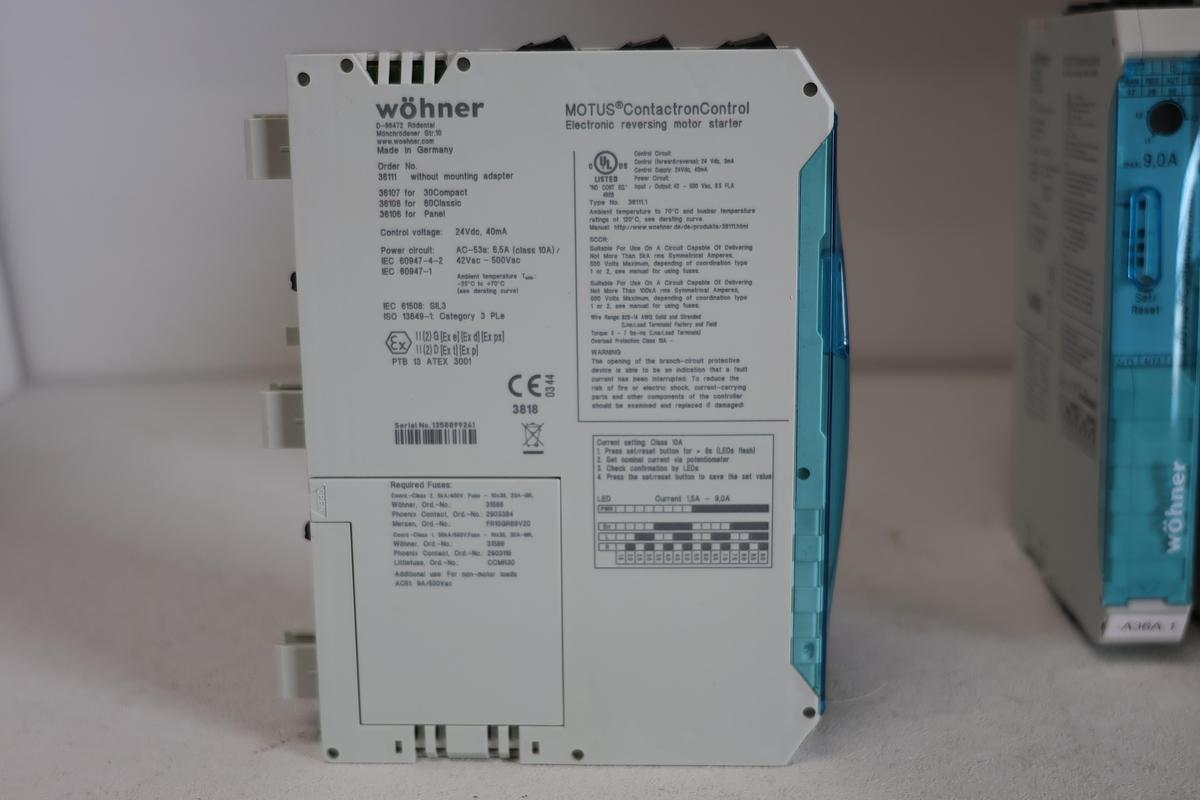 Used Wohner MOTUS Contactron Control 9,0A Hybrid Motor Starter 36111 GHA-54