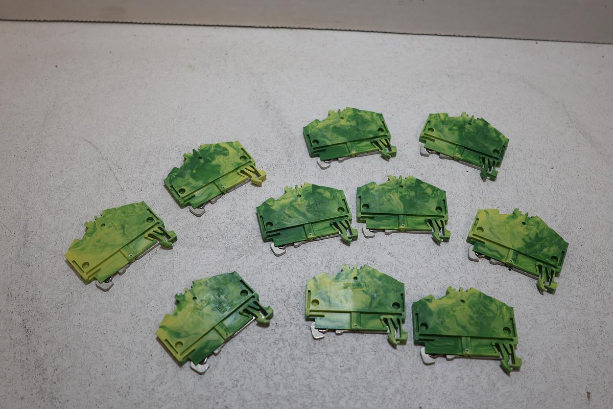 Used Lot of 10 WAGO 280-637 3-Conductor PE Ground DIN Rail Terminal Blocks