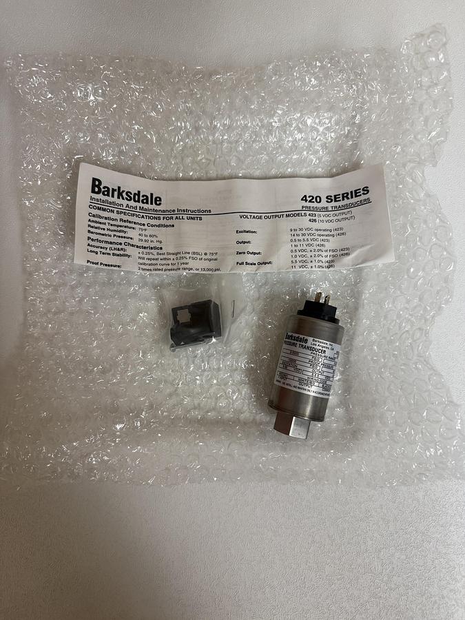 Used (New Old Stock) Barksdale 420 Series 423H4-15-P1 0-5000 PSIG GHC-36