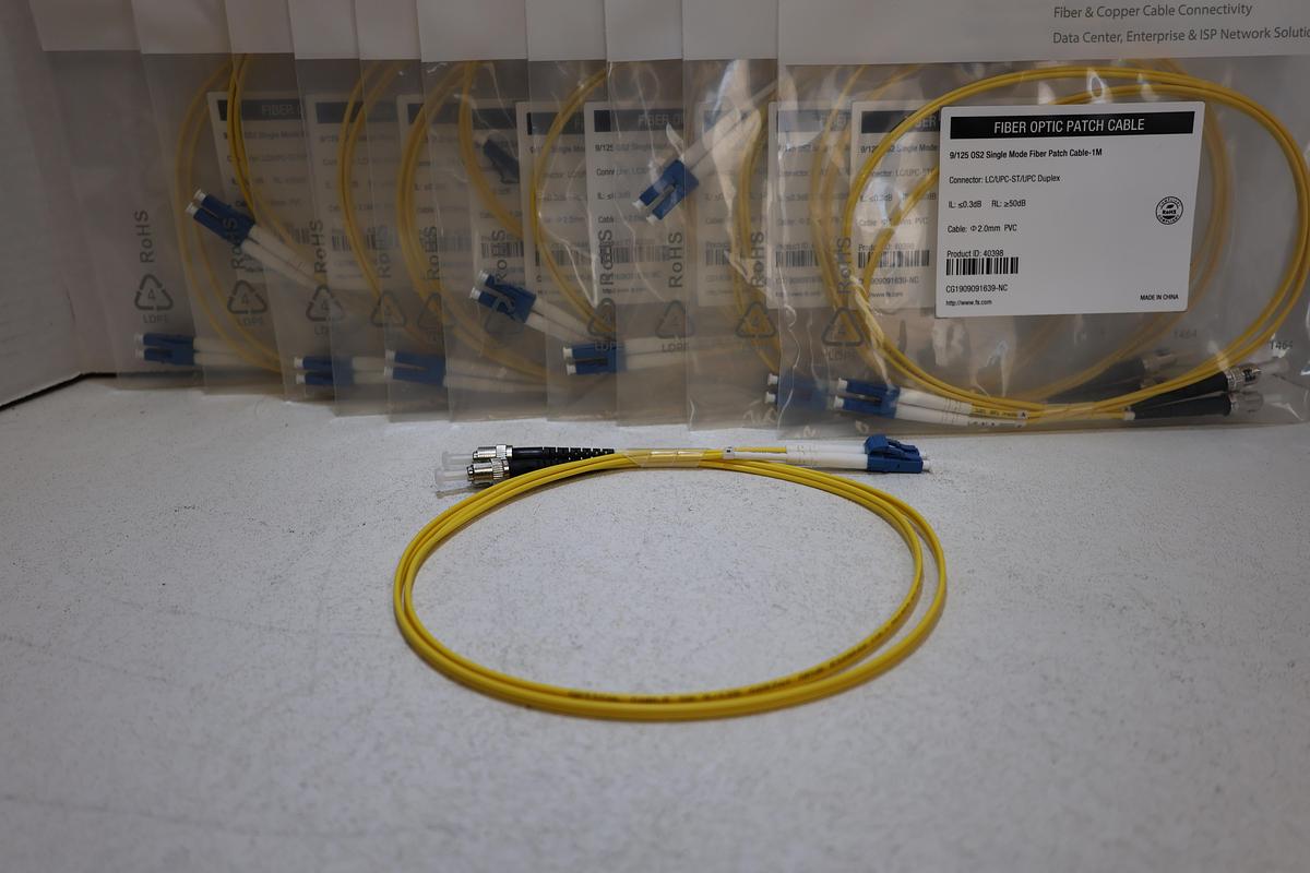 Lot of 2 FS.com LC/ST Duplex OS2 Single Mode Fiber Patch Cables 1M New