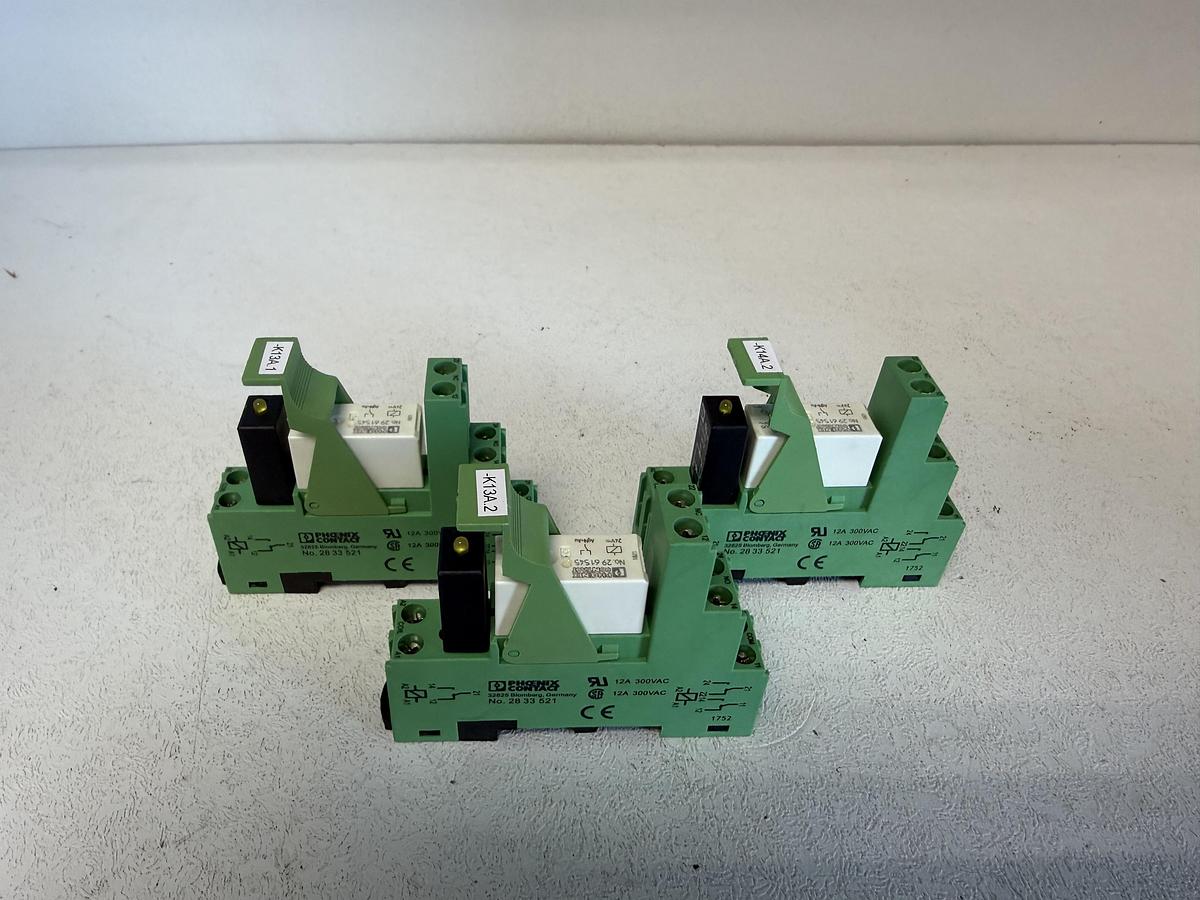 Used (Lot of 3) Phoenix Contact 2833521 Relay Modules w/ 2961545 Relay Bases GHA-181