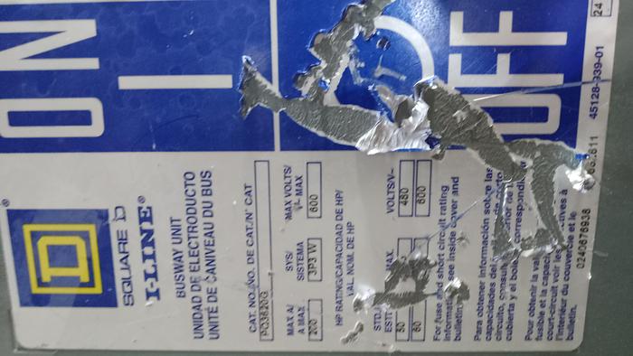 Used Square D I-Line PQ3620G Busway Unit 200A 600V (GH0-0)