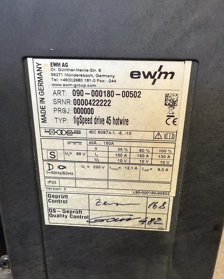 Used EMW TigSpeed continuous drive 45 hotwire 