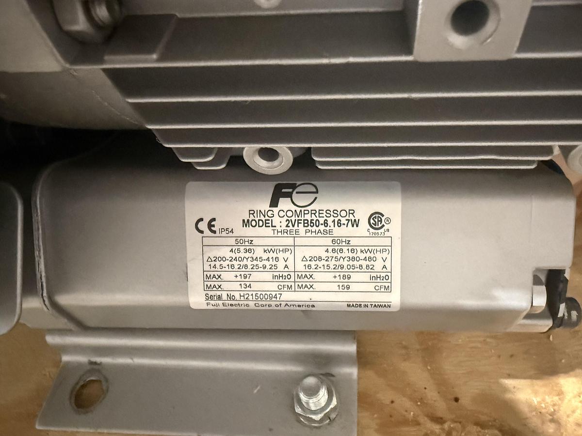Used Fuji Electric 2VFB50-6.16-7W Ring Compressor Regenerative Blower 