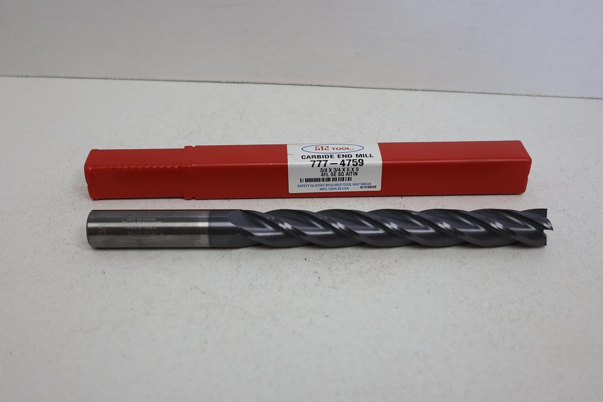 HTC Tool 777-4759 Solid Carbide End Mill 3/4" Dia x 6" LOC x 9" OAL NEW Lot 2