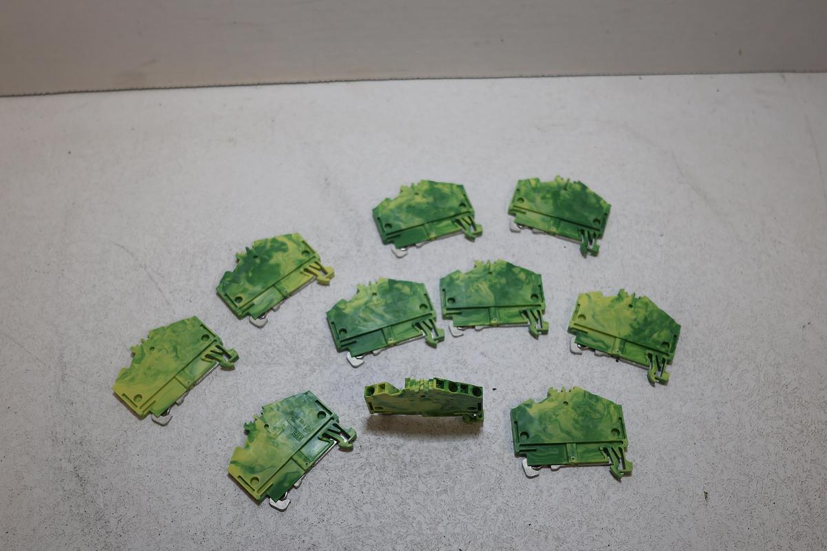 Used Lot of 10 WAGO 280-637 3-Conductor PE Ground DIN Rail Terminal Blocks