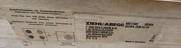 Used ZIEHL-ABEGG QK08A-2EM.50.CH Cross Flow Cooling Fan 230VAC 1.2A - GHB-48