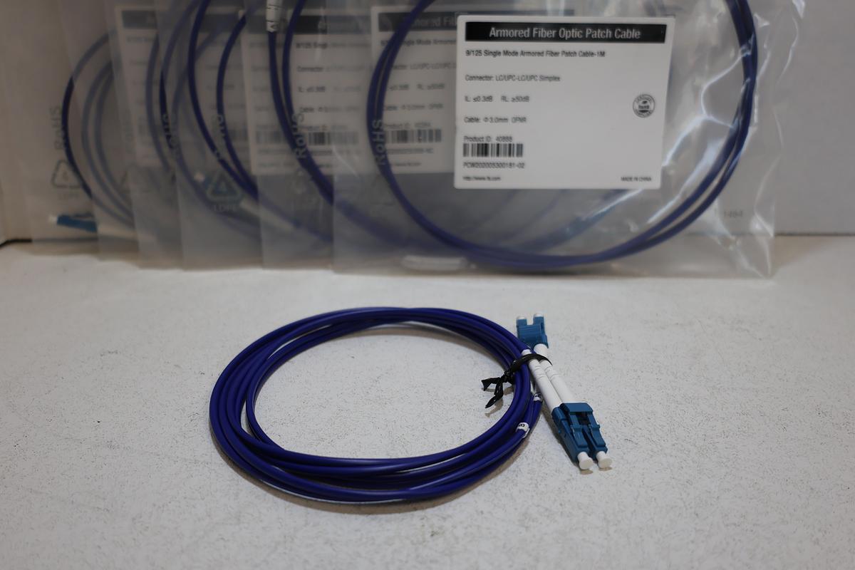 Lot of 2 FS.com Armored LC/UPC OS2 Single Mode Fiber Patch Cables 1M