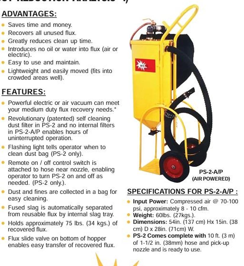 Used Weld Engineering Portable Flux Recovery PS-2 A/P