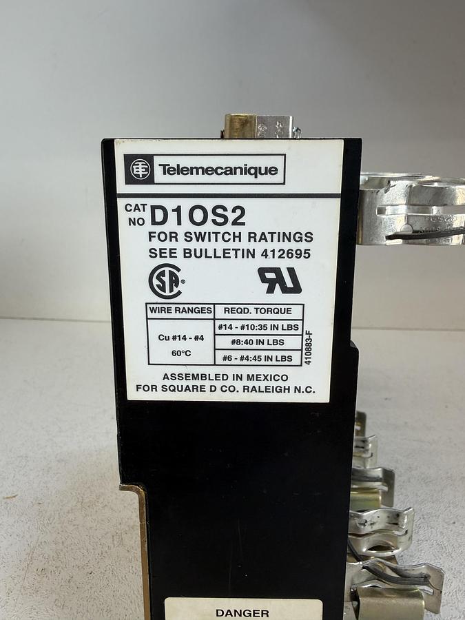Used Telemecanique D10S2 Disconnect Switch 60A 600VAC GHA-185