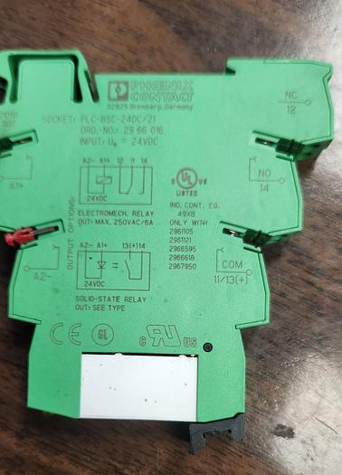 Used (Lot of 2)Phoenix Contact PLC-BSC-24DC/21 Relay Base w/2961105 Relay - GHGC-D1